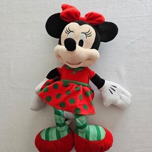 Disney Minnie Mouse Christmas Holiday Plush Doll Red Green Polka Dot 18 inch